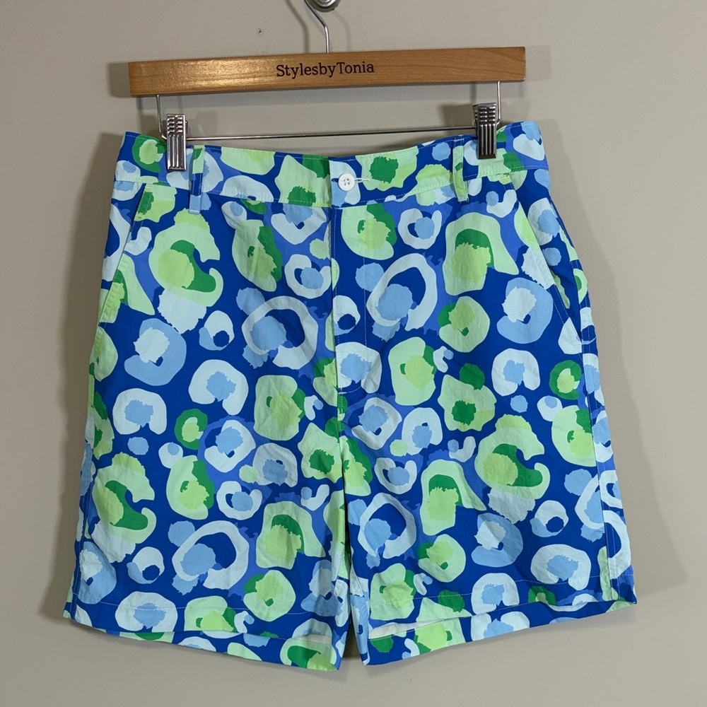 Emily McCarthy Mens Swim Trunks Short Green Blue Button Zipper Sz L NEW